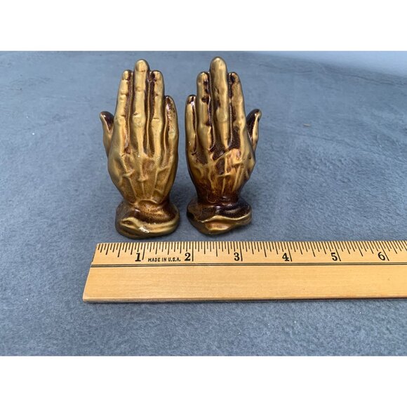 Vintage Lefton Japan Gold Praying Hands Salt & Pepper Shakers 4" Tall 1950s - Picture 7 of 9